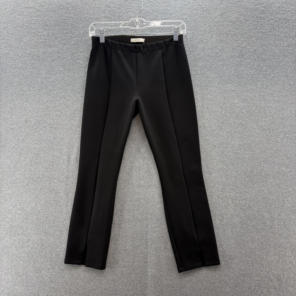 The Row Pants Women Small Black Stretch Scuba Seamed Slim Straight Ankle Slit